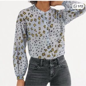 Cabi Hunter Blouse Top Abstract Animal Leopard Print Boho Chic Blue Gray Size M